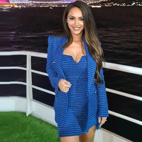 BLOGGER'S FAVE! Zara Textured Weave Mini Dress Blue Sz XS, M, L NWT - Picture 9 of 16